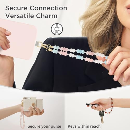 Image of POSADINA Natural Stone Phone Charm, Beaded Healing Phone Wrist Strap, Handmade Cellphone Chain Lanyard with Tether Tab