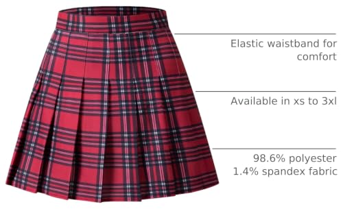 Image of Shestellar Stretchy Short Pleated Skirts for Women Cheerleader Uniform High Waist A-line Mini Skirt Red Plaid XL