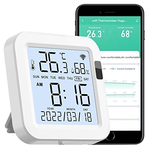 Smart WiFi Temperature Humidity Monitor:Tuya Wireless Temperature Humidity Sensor with APP Notification Alerts,WiFi Thermometer Hygrometer for Home Pet Garage with LCD Display,Compatible with Alexa Cover