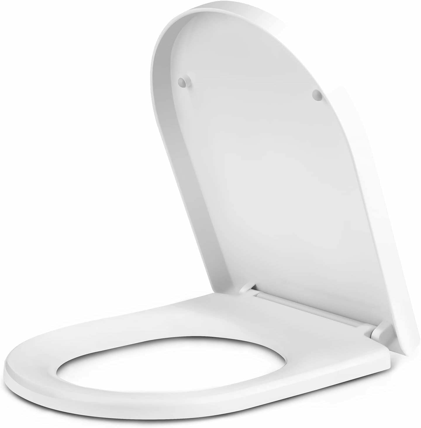 Marco Paul D Shaped Soft Close Toilet Seat Standard Traditional White Plastic Toilet Seat Universal Fits Most Toilets White Seat with Fittings Bathroom En-Suite Office Toilet Home Indoor Replacement