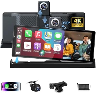 Jansite - 2026 Tiempo Limitado Exclusive Pantalla Coche Carplay Android Auto Pantalla 350° Giratorio 4K Dashcam 10 26 Pulgadas Portátil Pantalla Carplay Coche Dual-Bluetooth Navegación de Conducción
