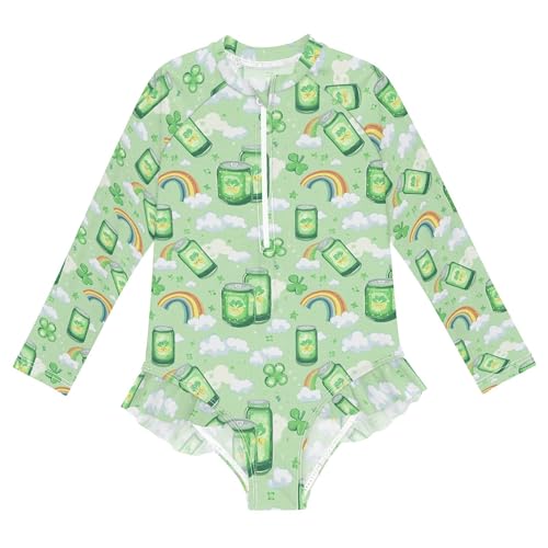 St Patrick Clover Cans Rainbow Girls Long Sleeve Rashguard