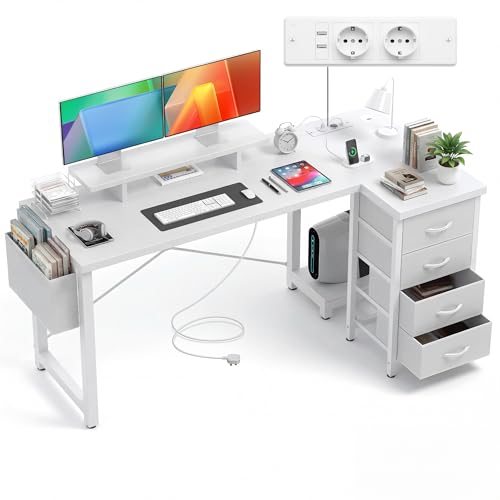 Claiks Schreibtisch L Form mit 4 Stoff Schubladen, 160x80 cm...