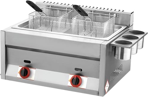 AFLEPCBRQ 22L Fritteuse Gas-Frittenmaschine Lebensmittelechter Edelstahl Elektronische Impulszündung rutschfest Energiesparend Leicht zu reinigen