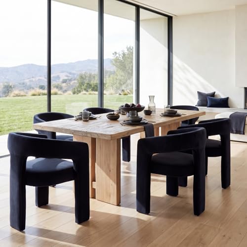 Barrel Dining Chairs Set of 4, Upholstered Accent Kitchen Chair with Arms Modern Recycled Polyester Armchair Comfy Velvet Side Chair for Living Room/Home Office/Reception, Black Velvet