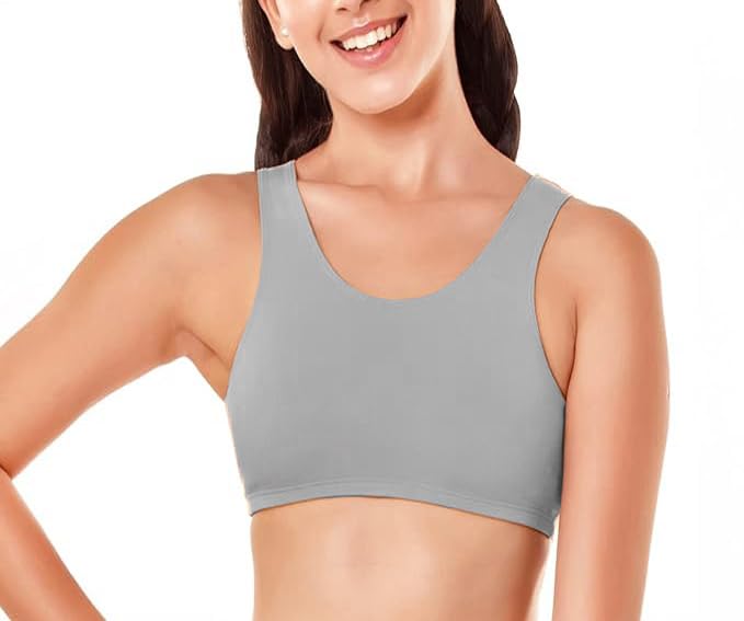 Image of Sports Bra for Women & Girls, Cotton Non-Padded Full Coverage Beginners Activewear Training Bra for Teenager Kids