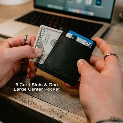 Andar Leather Slim Wallet, Minimalist Front Pocket RFID Blocking Card Holder Made of Full Grain Leather - The Scout (Black)
