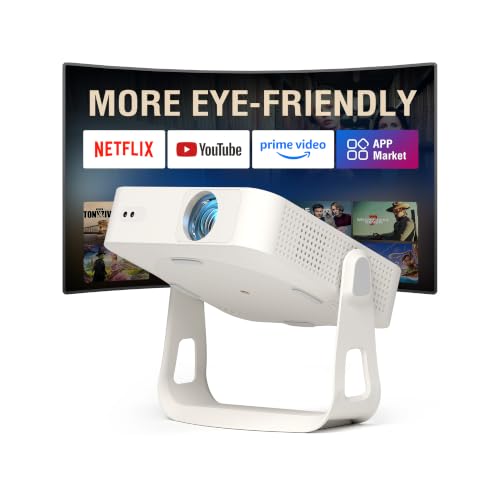 Image of [Officially-Licensed App & Auto Focus]Snow White Smart Mini Projector with WiFi and Bluetooth, XuanPad 4K Support Movie Projector, Portable Native 1080P Outdoor Projector with 360 Stand