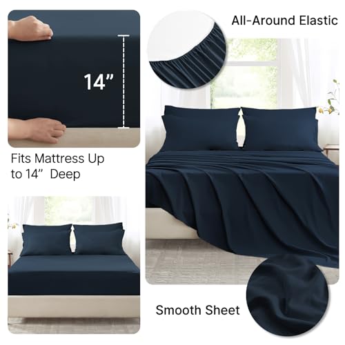 Anluoer Twin Comforter Set,Navy Blue Bed in a Bag 5 Piece,Lightweight Bedding Set with Soft Down Alternative Fill,Bed Set Includes Comforter, Fitted Sheet, Flat Sheet,Pillowcase and Sham