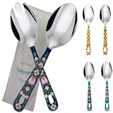 Hand Painted Serving Spoon and Fork – Large Stainless Steel Salad Servers. Floral Colorful Kashmiri
