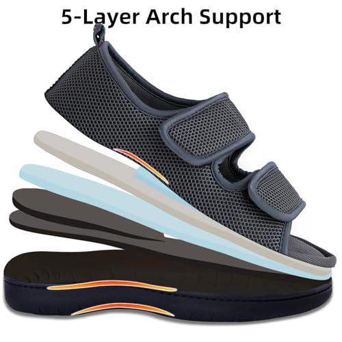 Image of Women's Slippers with Arch Support, Adjustable Open Toe Shoes for Diabetic | 5-Layer Construction, 60D Memory Foam, Machine Washable, Anti-Slip Outsole