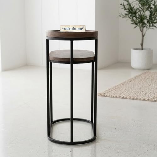Image of Charcoal Rattan Cane Side Table with Glass Top, Honey 3 | Bohemian Style, Solid Mango Wood, Cane Iron Construction, Nesting Table, S#047