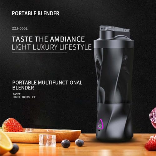 Image of Portable Blender Electric Juicer USB Rechargeable Fruit Mixers Mini Personal Smoothie Maker 6 Blades 3 Gears Ideal for smoothies, protein shakes, fresh juices, sauces -1500mAh Battery (BLACK)