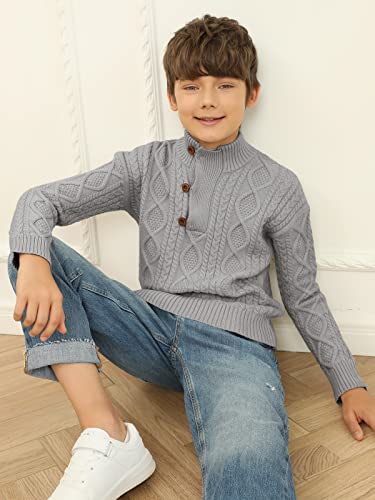 Kingdenergy Kids Sweaters Boys Turtleneck Button Up Cable Knit Winter Warm Long Sleeve Pullover Sweater Tops Grey #TOP1