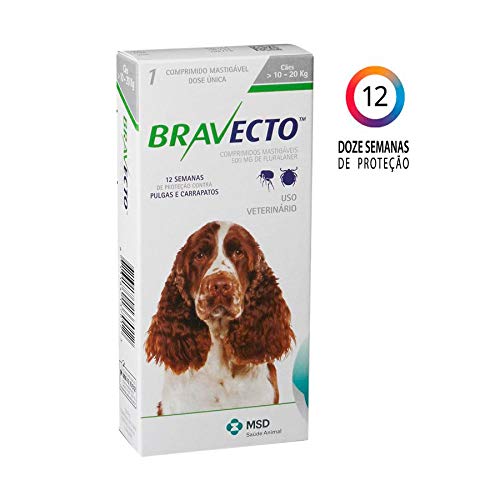 Antipulgas e Carrapatos Bravecto para Cães de 10 a 20kg - 1 Comprimido
