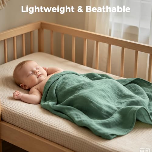 Image of Muslin Swaddle Blankets for Baby Boys and Girls, 2-Pack Breathable Soft Receiving Blanket Wrap, Baby Essentials, Registry & Gift, 47 x 47 inches Green