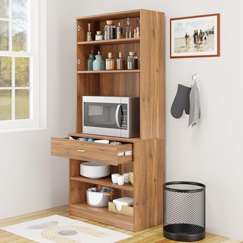 Image of VIKI Furniture | Kitchen Cabinet - Drawer with Doors & Open Shelves, Organizer for Kitchen, Bedroom, Hallway & Living Room (Brussel Walnut - 40D x 80W x 180H cm) | 1 Year Warranty