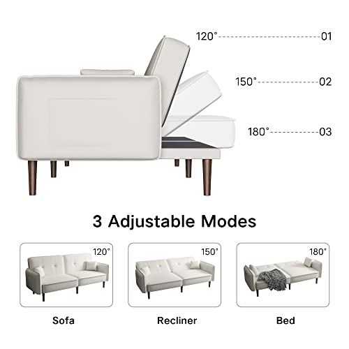 Lepfun Loveseat Futon Sofa Bed, Convertible Sleeper Sofa Couch Bed In Cotton Linen Fabric For Living Room Bedroom Dorm Apartment Studio, Wood Legs, White #TOP6