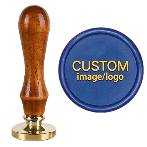 KuSONG Image Logo Cachet de Cire Personnalisé, Ensemble de Tampons de Cire à Cacheter, Tampon de Cire à Cacheter avec Manche en Bois, Timbre de Sceau D'Invitation (Tête en laiton et manche en bois)