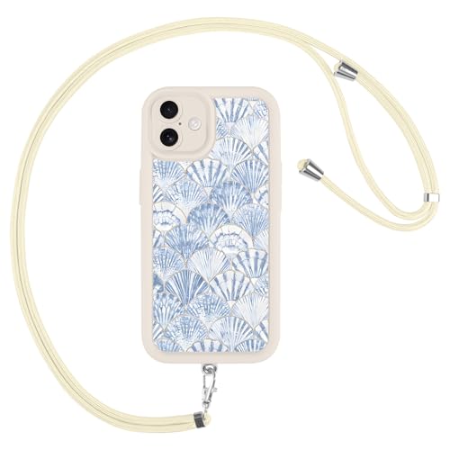 Coque motif coquillage pour iPhone 16 avec sangle ajustable antichoc