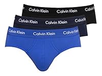 Calvin Klein Men's Underwear Cotton Stretch Hip Brief 3 Pack, Black/Blue Shadow/Cobalt, X-Large