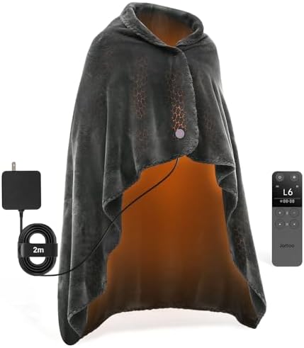 Jartoo Nano Heated Blanket Electric Throw, Portable Washable Heated Shawl Wraps - 24V Safe & Eco, 30s Far Infrared Heating, Cordless Remote with 6 Heating Levels & 5 Time Settings (50