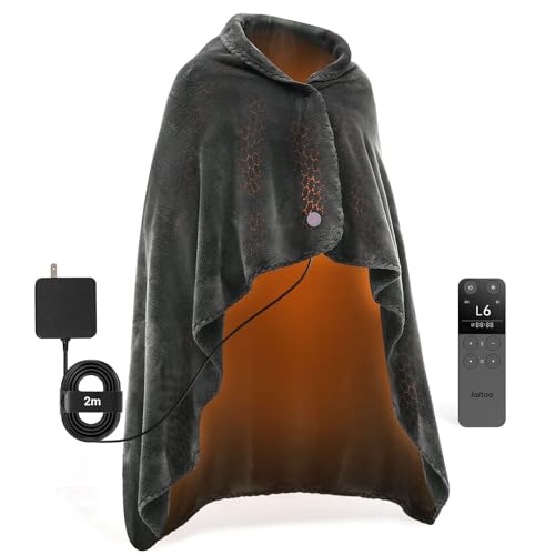 Jartoo Nano Heated Blanket Electric Throw, Portable Washable Heated Shawl Wraps - 24V Safe & Eco, 30s Far Infrared Heating, Cordless Remote with 6 Heating Levels & 5 Time Settings (50"x60", 