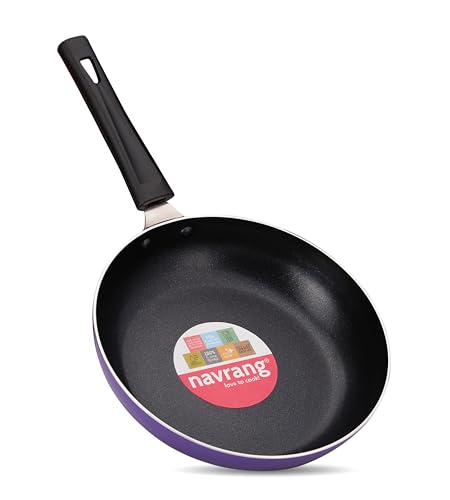 Image of NAVRANG Non Stick Cookware Set of 3 Pcs | Nonstick Dosa Tawa 26 cm & Frypan 22cm with Glass Lid | Non-Induction - Purple
