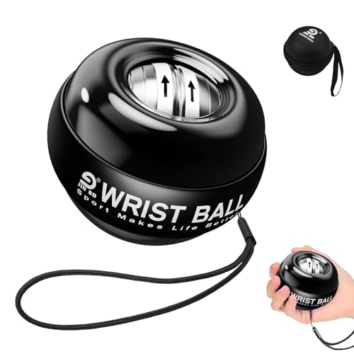 JIN BD Auto-Start Gyro Ball Wrist Trainer, Gyroscopic Forearm Exerciser for Strengthening Arms, Fingers, and Muscles (All-Black, Non-LED Version)
