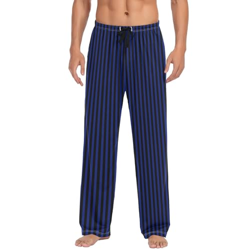 Lounge Pajama Pants for Men Navy Black Stripes Men's Sleep Bottoms Pants with Drawstring, S