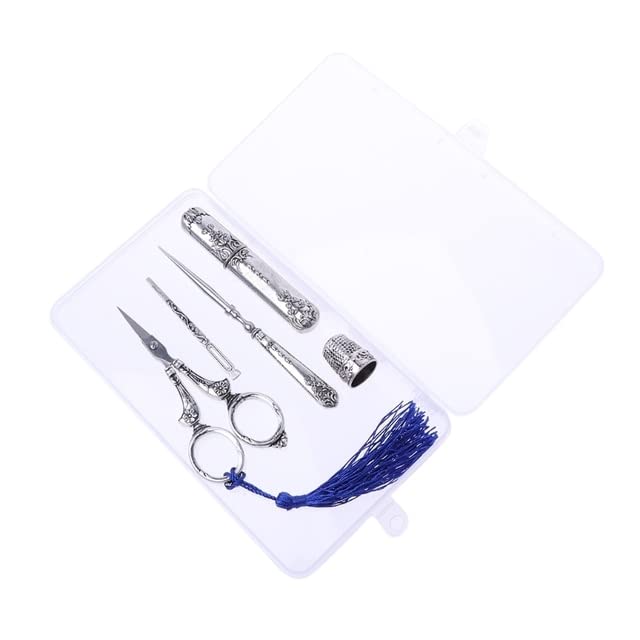 1 Set Vintage Embroidery Scissor Needle for CASE Sewing Thimble Awl Needlework F1FB - (Color: Silver for grey)
