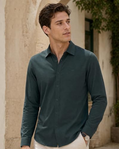 Image of Nobero Everyday Comfort Shirt for Men | Cotton Shirts for Men in 205 GSM Plated Interlock | Stand Collar | Regular Fit | Full Sleeve