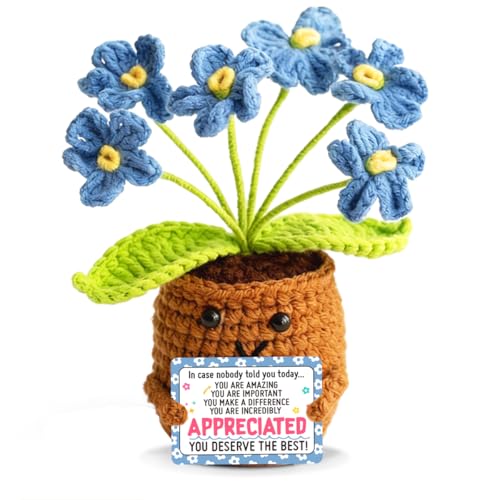 SDSRUDFBO Positive Blue Emotional Support Plant You are Amazing Crocheted Flowers for Women Employee Appreciation Day Gifts for Coworker Employee Thank You Gifts for Teacher Mentors