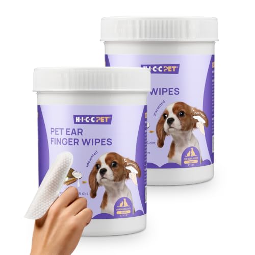 Image of HICC PET Ear Cleaner Finger Wipes for Dogs & Cats, Unscented, 100 Count | Removes Ear Dander, Dirt & Debris for Fresher Ears, Gentle Extra-Large Finger Wipes for Daily Ear Cleaning