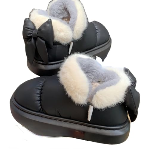 Cute Bow Snow Boots Winter Waterproof Slip Resistant Cold Weather Shoes Indoor Outdoor Warm Fuzzy Fluffy Slippers