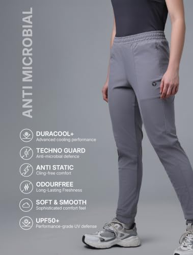 Image of TECHNOSPORT Women's Relaxed Fit Active Sports Joggers with DURACOOL Technology Mid Rise Drawstring Track Pants with Pockets Moisture Wicking Polyester Athleisure Workout Running Lounge Wear