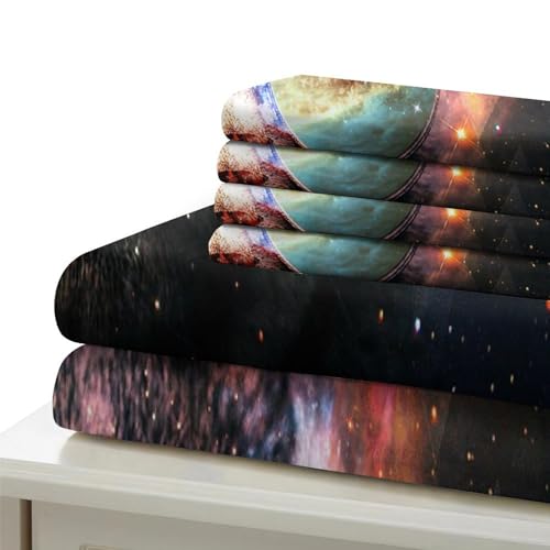 Housse de couette chat 3D imprimé ciel étoilé avec fermeture éclair microfibre lit simple 135x200 - 7