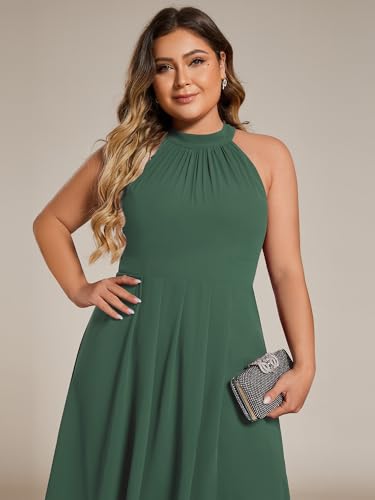 Image of Ever-Pretty Plus Women's Sleeveless Halter A Line Pleated High Low Plus Size Wedding Guest Cocktail Dresses 31926-DA