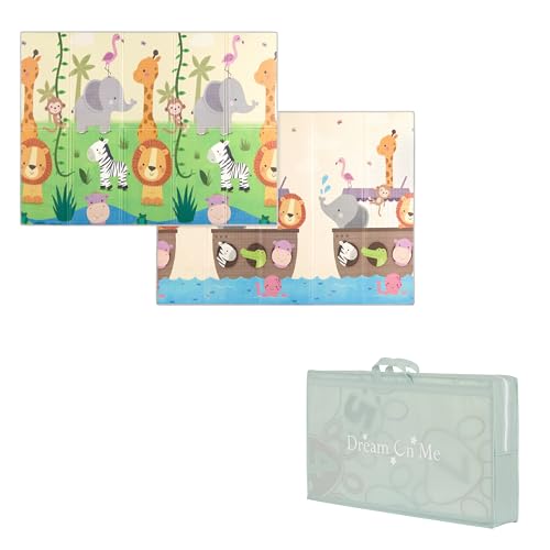 Image of Dream On Me Play Time Reversible Baby Play Mat Foldable Extra Large Thick Foam Crawling Playmats for Toddlers Waterproof Portable Playmat, Happy Feet