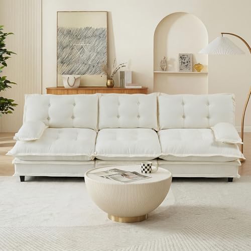 Image of 108 inch Sectional Sleeper Sofa, Modular Deep Seat Couches for Living Room Apartment, Flexible Module Combination Cloud Sofa with Spring Support, Easy Assembly, White