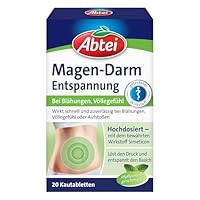 Abtei Magen Darm Entspannung - bei Blähungen, Völlegefühl und Aufstoßen - hochdosiert - mit Simeticon - Pfefferminzgeschmack - 1 x 20 Kautabletten