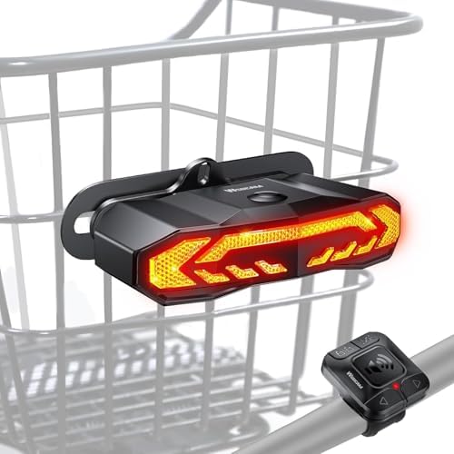 WSDCAM Bike Basket Tail Light Turn Signals and Brake Light, Bike Alarm Horn, Bike Turn Signals with Remote, Rechargeable Rear Light, IP65 Waterproof, Auto ON/Off, Bike Brake Light for Road Safety