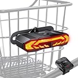 WSDCAM Bike Basket Tail Light Turn Signals and Brake Light, Bike Alarm Horn, Bike Turn Signals with Remote, Rechargeable Rear Light, IP65 Waterproof, Auto ON/Off, Bike Brake Light for Road Safety