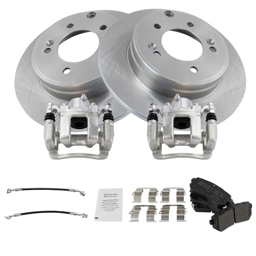 Image of TRQ Rear Brake Pad and Rotor Set Semi Metallic Calipers Compatible with 2015 Hyundai Sonata with Manual Parking Brake