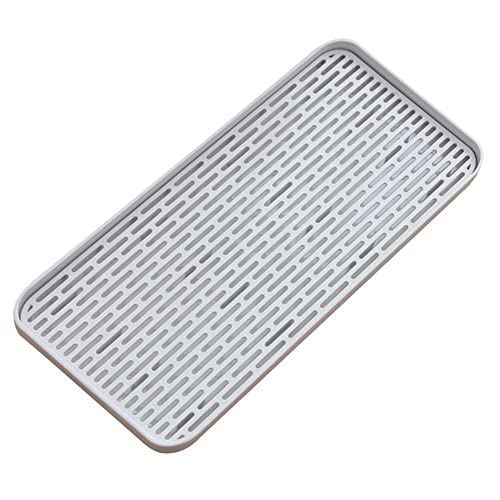 WANGCL Escurridor con bandeja de goteo, 31 x 17,5 cm, tapete de drenaje, soporte para bandeja de goteo de agua para taza de frutas, utensilios de baño, bandejas de té de café, color gris