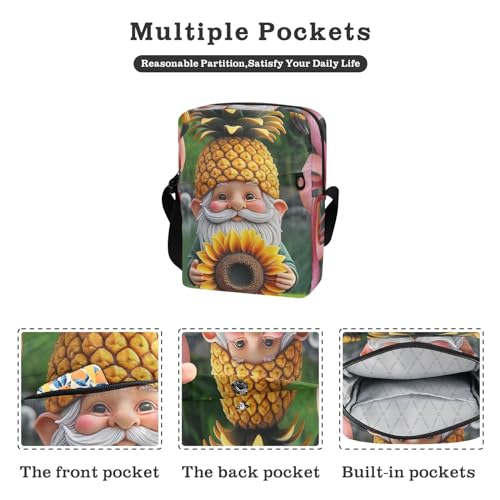 VIGTRO Small Crossbody Bag for Women Men, Flamingo Sunflower Gnome Messenger Bag Purse with Adjustable Strap, Spring Summer Small Shoulder Bag for Travel Outdoor Sports3