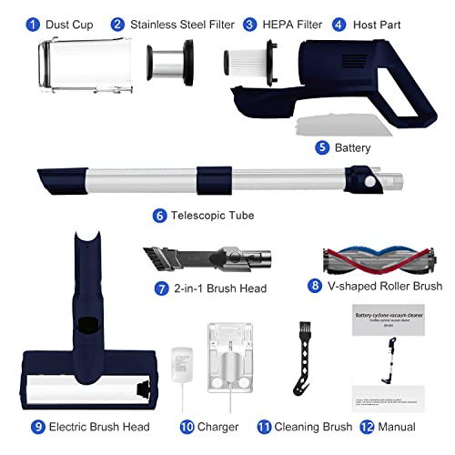 Whall Cordless Vacuum Cleaner, Upgraded 25Kpa Suction 280W Brushless Motor 4 In 1 Cordless Stick Vacuum Cleaner, Lightweight Handheld Vacuum For Home Pet Hair Carpet Hard Floor, Up To 55Mins Runtime #TOP7