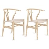 Polynices Wishbone Chair, Weave Modern Solid Wood Mid-Century Y Shaped Backrest Dining Chair (Natural Set of 2)