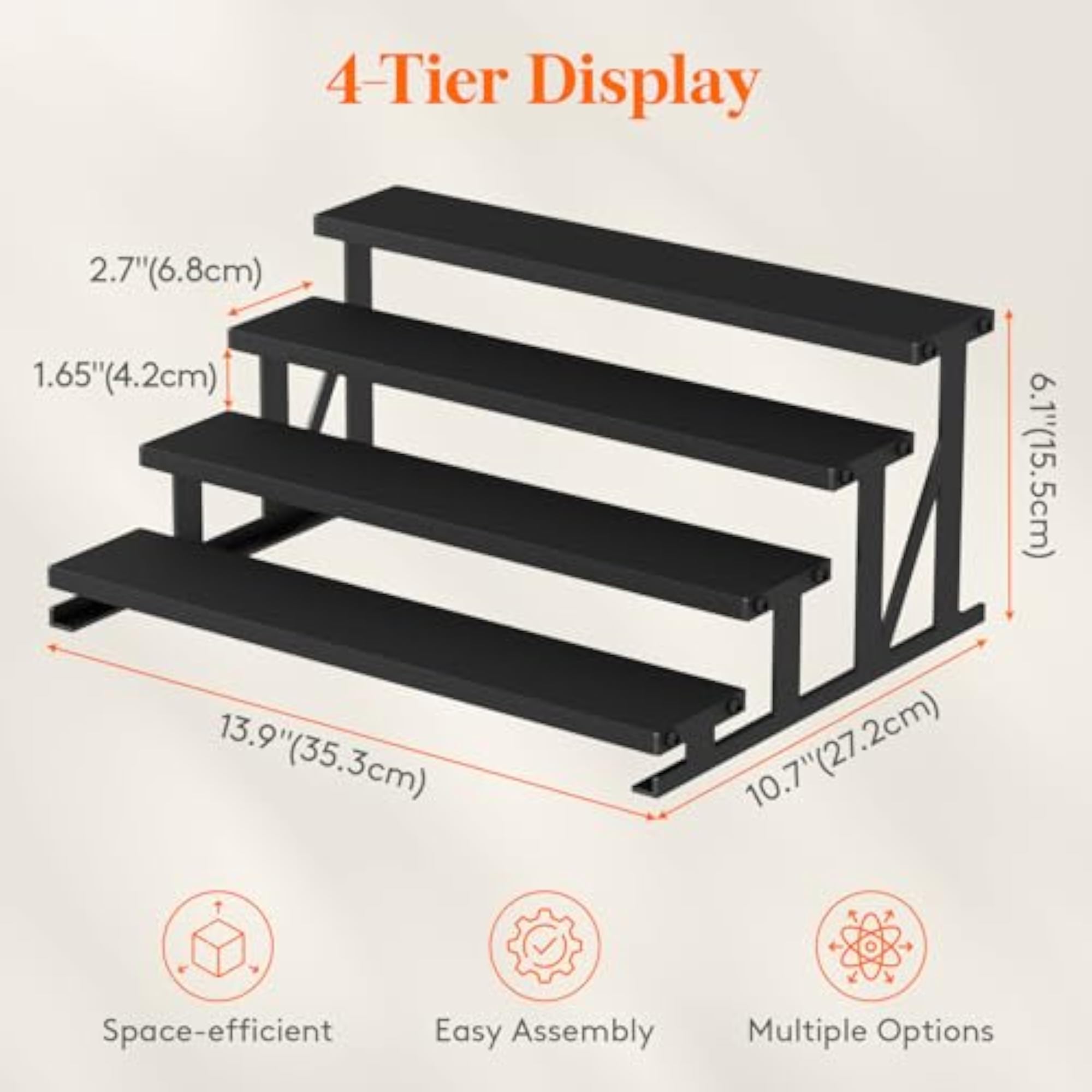 4-Tier Wooden Display Riser with Metal Stand, Perfume Organizer