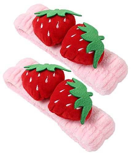 2PCS Cute Strawberry Headbands Washing Face Shower Hairbands Hair Band Hairhoop Elastic Spa Yoga Sports Headwraps Hair Accessories(Pink)